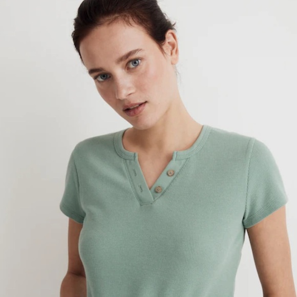 Madewell Split-Neck Henley Tee in Storied Sea Size Large - Picture 4 of 11